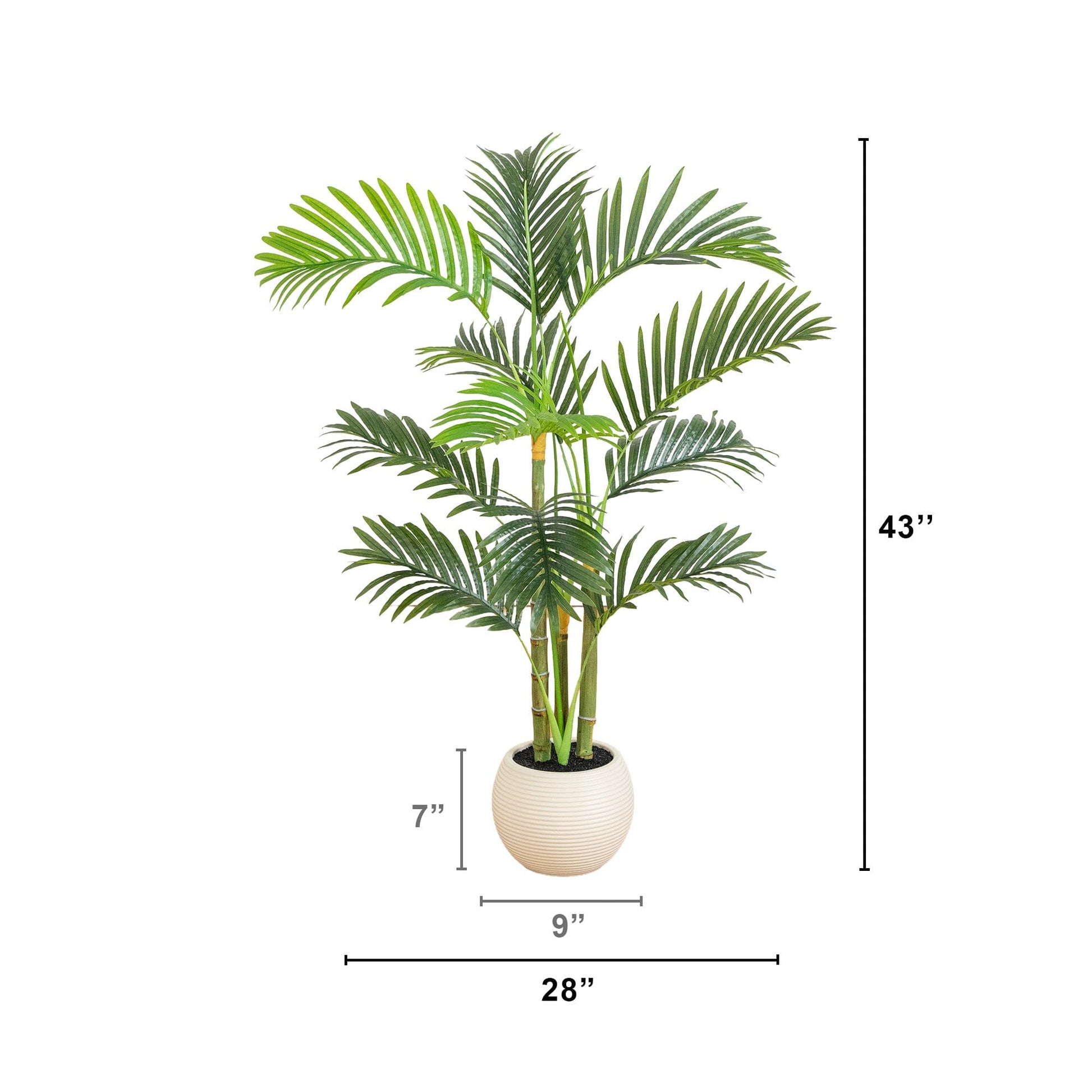 3.5' artificial Areca palm tree in white round planter with green fronds Nearly Natural on Tampa Home & Garden Store