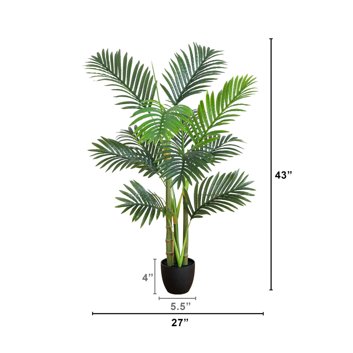 3.5' Artificial Areca Palm Tree by Nearly Natural with green fronds in a black pot on Tampa Home & Garden Store