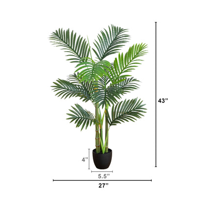 3.5' Artificial Areca Palm Tree by Nearly Natural with green fronds in a black pot on Tampa Home & Garden Store