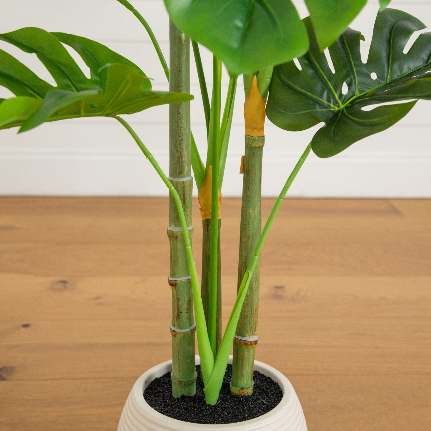 3.5' artificial monstera tree in a white planter, Nearly Natural, green leaves and bamboo stems on Tampa Home & Garden Store