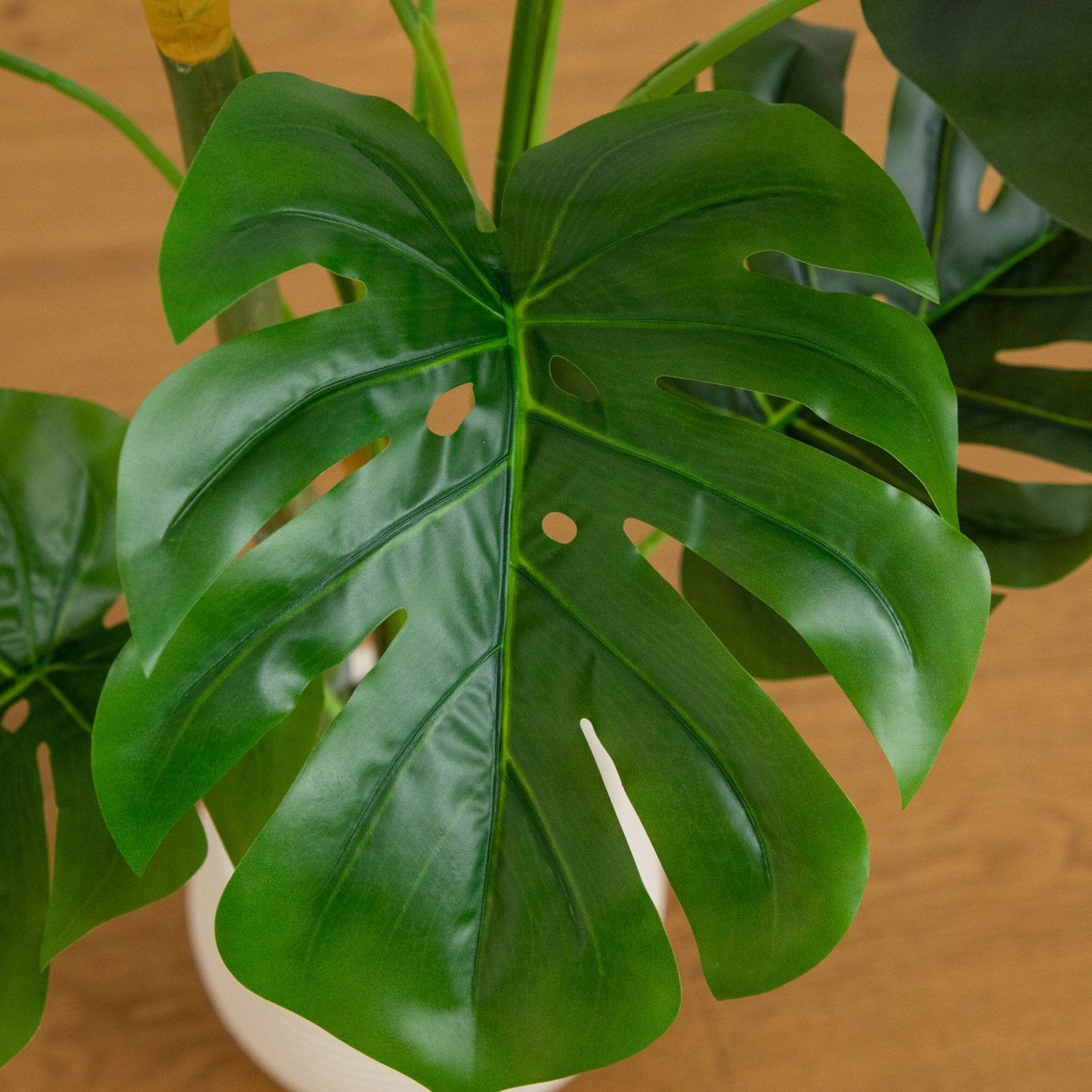Monstera tree in white round planter, Nearly Natural artificial plant with glossy green leaves on Tampa Home & Garden Store