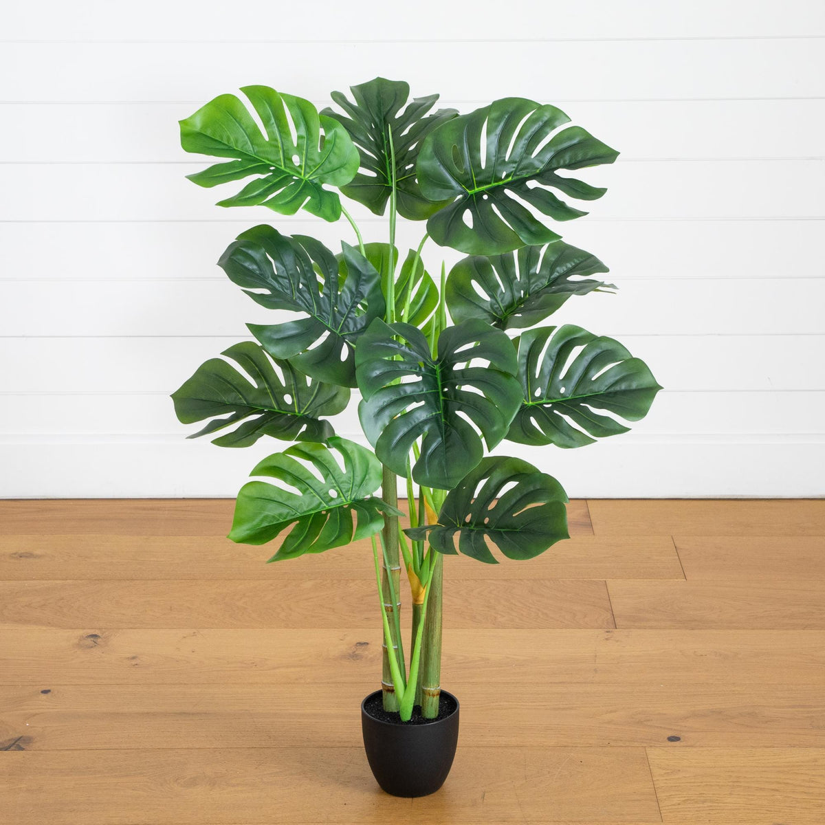 3.5' Artificial Monstera Tree by Nearly Natural with green split-leaf fronds in a black pot on Tampa Home & Garden Store