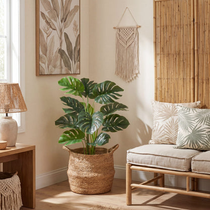 3.5' Artificial Monstera Tree by Nearly Natural with lush green leaves in a woven basket on Tampa Home & Garden Store