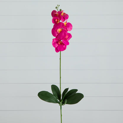 35in artificial orchid stem set 3 with magenta blooms and yellow centers by Nearly Natural on Tampa Home & Garden Store