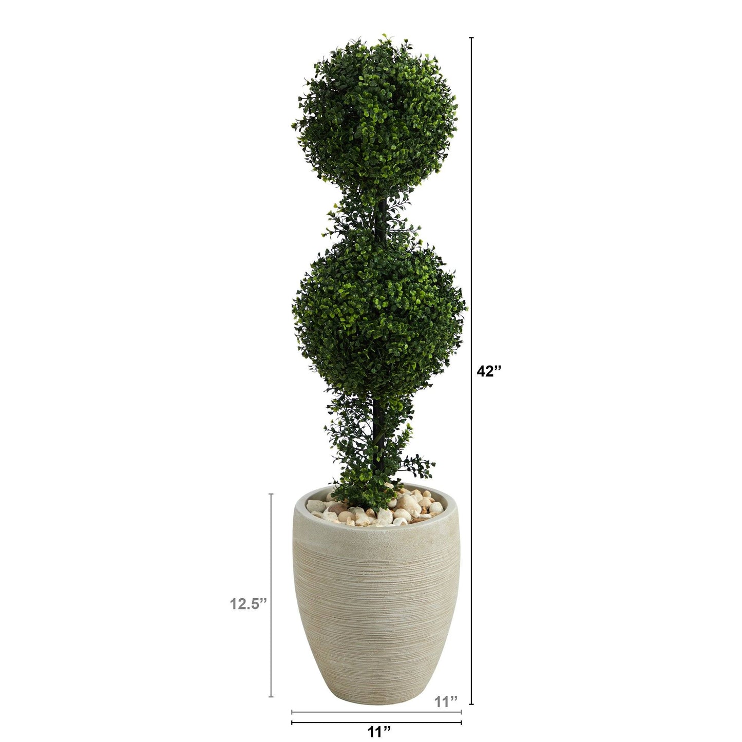 Árbol topiario artificial de boj de doble bola de 100 cm en maceta color arena (para interior y exterior)