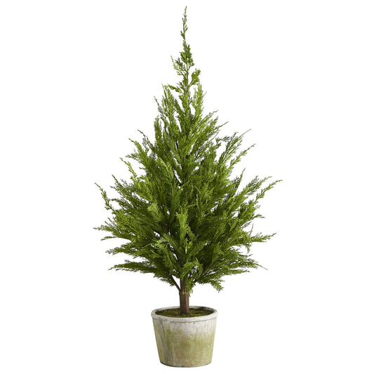 Árbol artificial de pino cedro de 1 m con aspecto natural en maceta decorativa