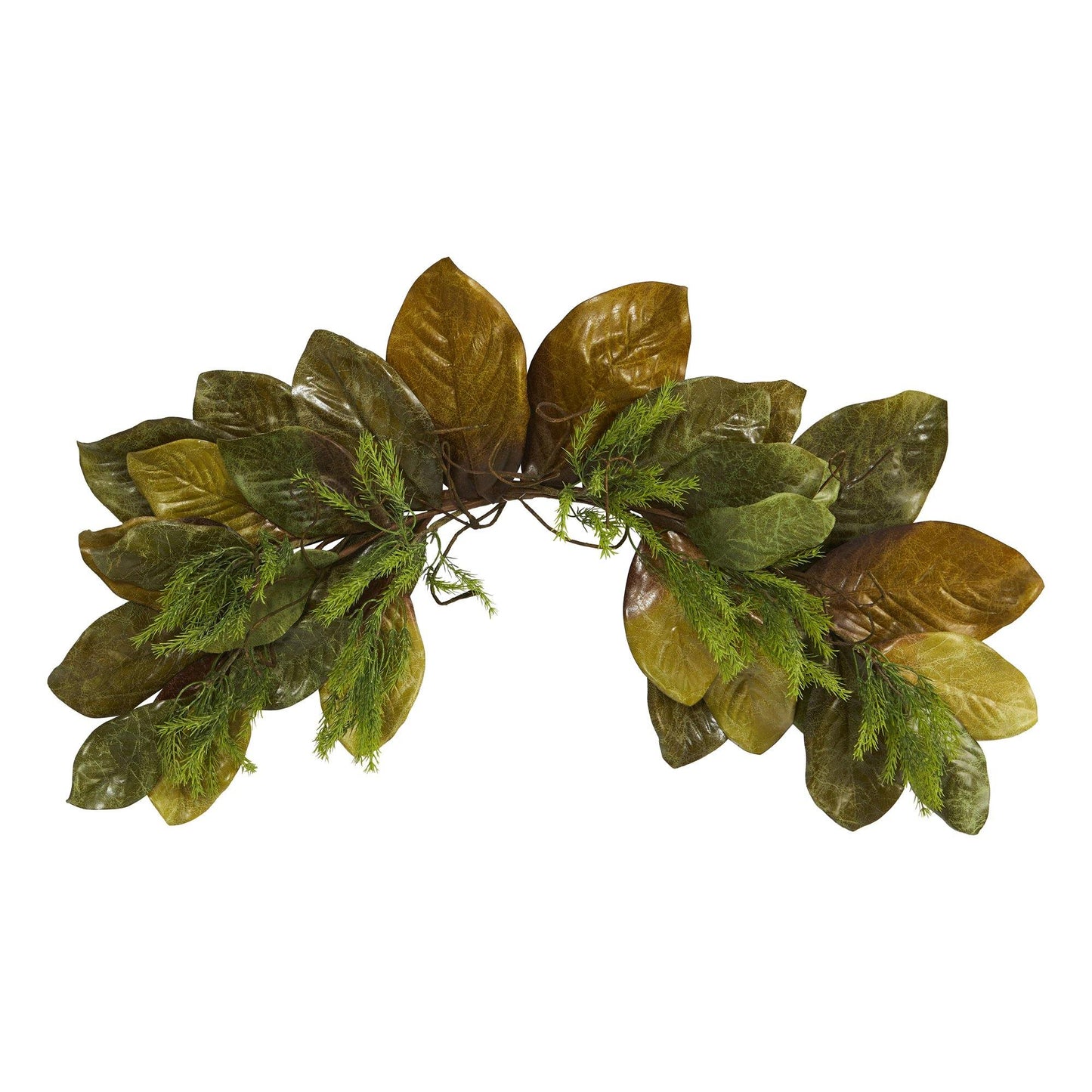35” Fall Magnolia Leaf Swag by Nearly Natural with brown magnolia leaves and green sprigs on Tampa Home & Garden Store