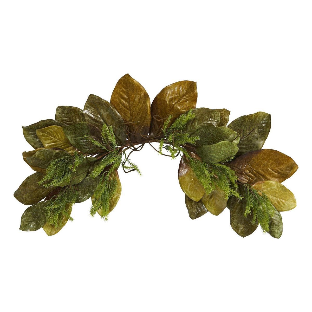 35” Fall Magnolia Leaf Swag by Nearly Natural with brown magnolia leaves and green sprigs on Tampa Home & Garden Store