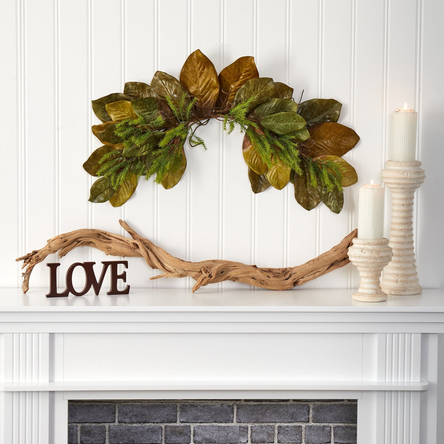 35-inch Fall Magnolia Leaf Swag Nearly Natural with brown and green magnolia leaves and sprigs on Tampa Home & Garden Store