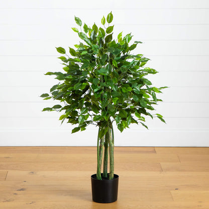 3.5' UV Resistant Artificial Ficus Tree by Nearly Natural with green leaves in a planter on Tampa Home & Garden Store