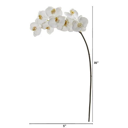 Nearly Natural 35in Phalaenopsis orchid artificial flowers, set of 6 white blooms on brown stem on Tampa Home & Garden Store