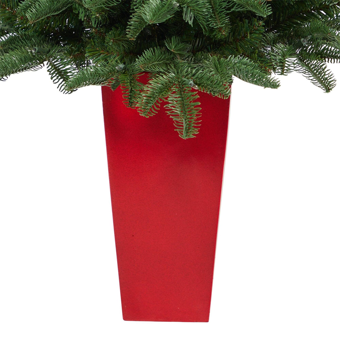 3.5’ Spruce Christmas tree in red planter with 100 warm white lights and 458 bendable branches on Tampa Home & Garden Store