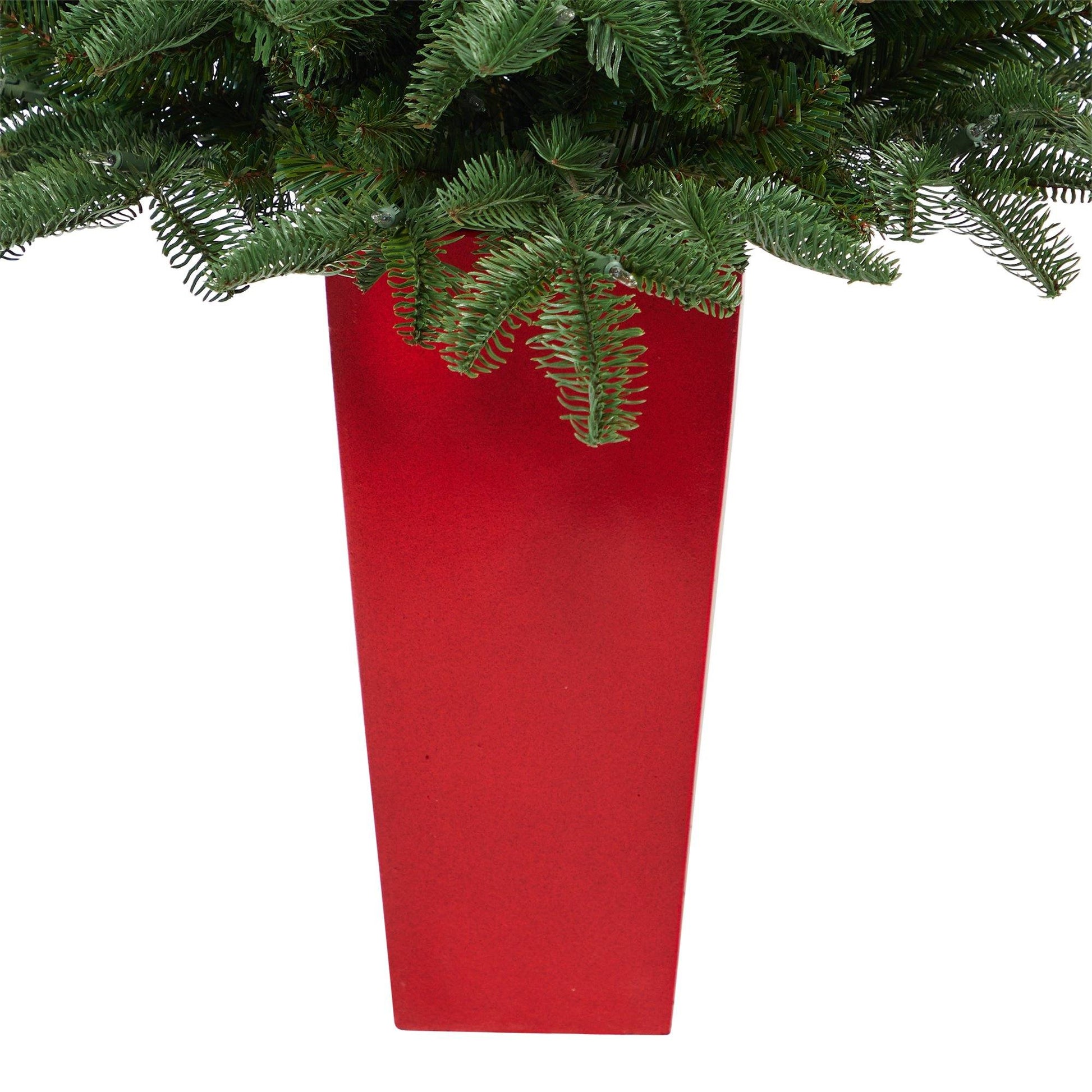 3.5’ Spruce Christmas tree in red planter with 100 warm white lights and 458 bendable branches on Tampa Home & Garden Store