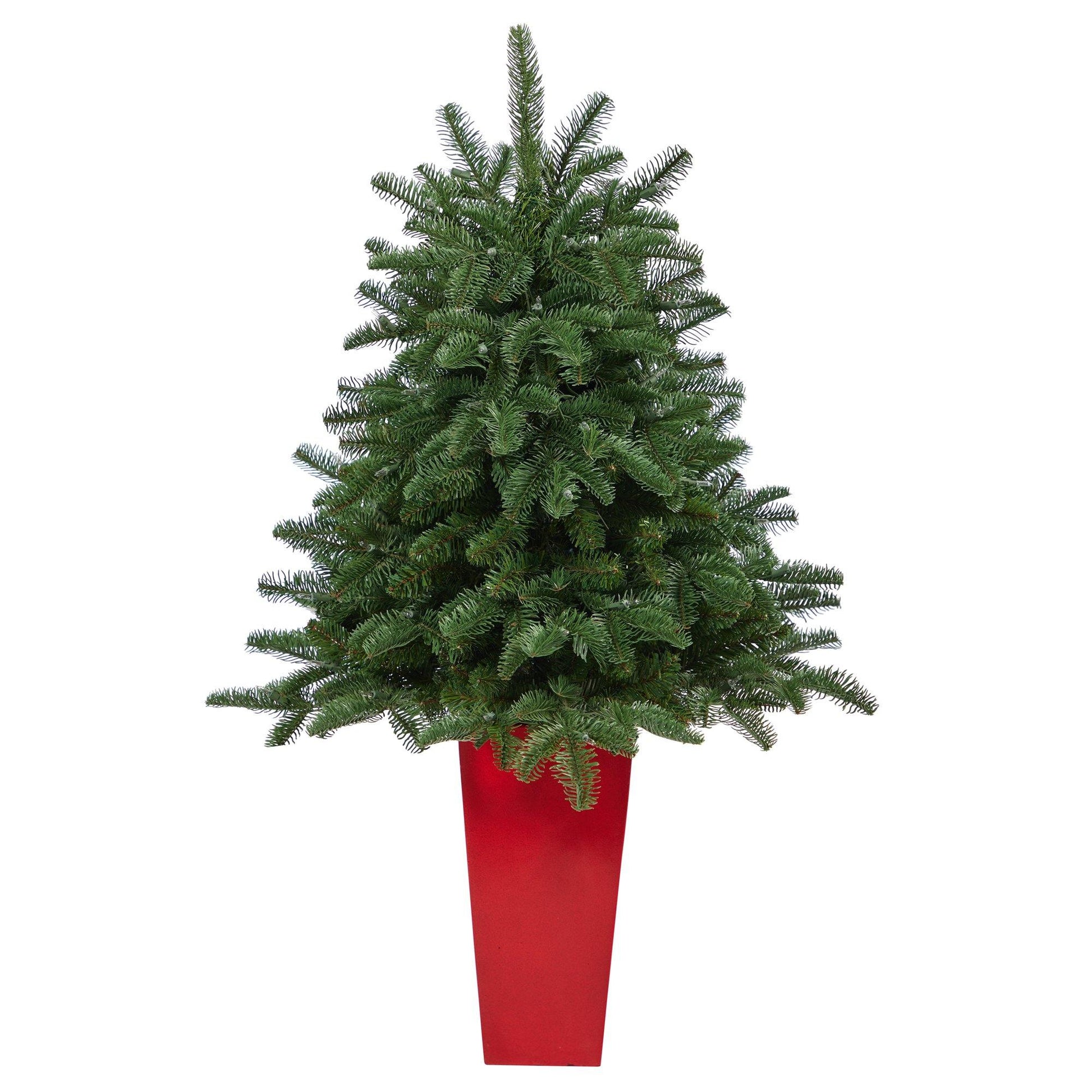 3.5 ft South Carolina Spruce artificial Christmas tree in red planter with 458 bendable branches on Tampa Home & Garden Store
