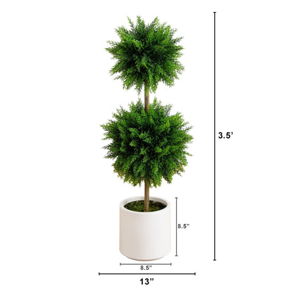 UV Resistant Artificial Cedar Double Ball Topiary