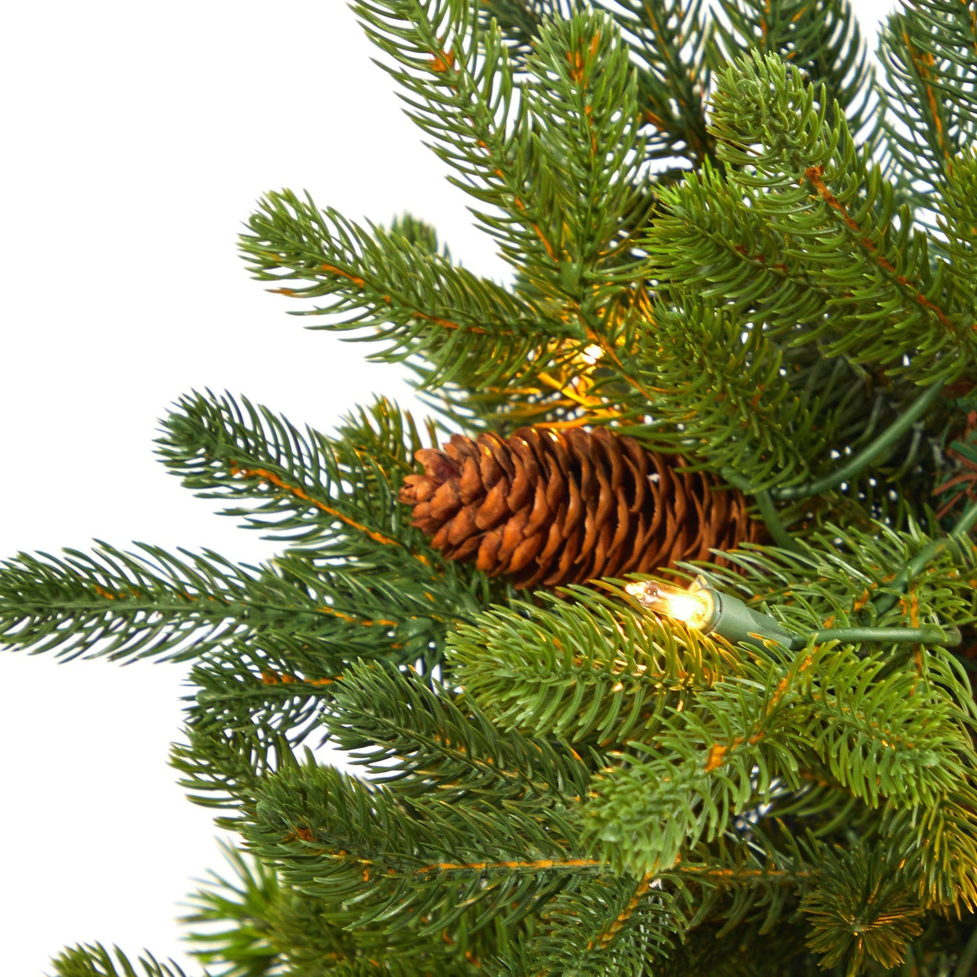 3.5 ft Yukon Mountain Fir Christmas tree by Nearly Natural with pine cones and clear lights on Tampa Home & Garden Store