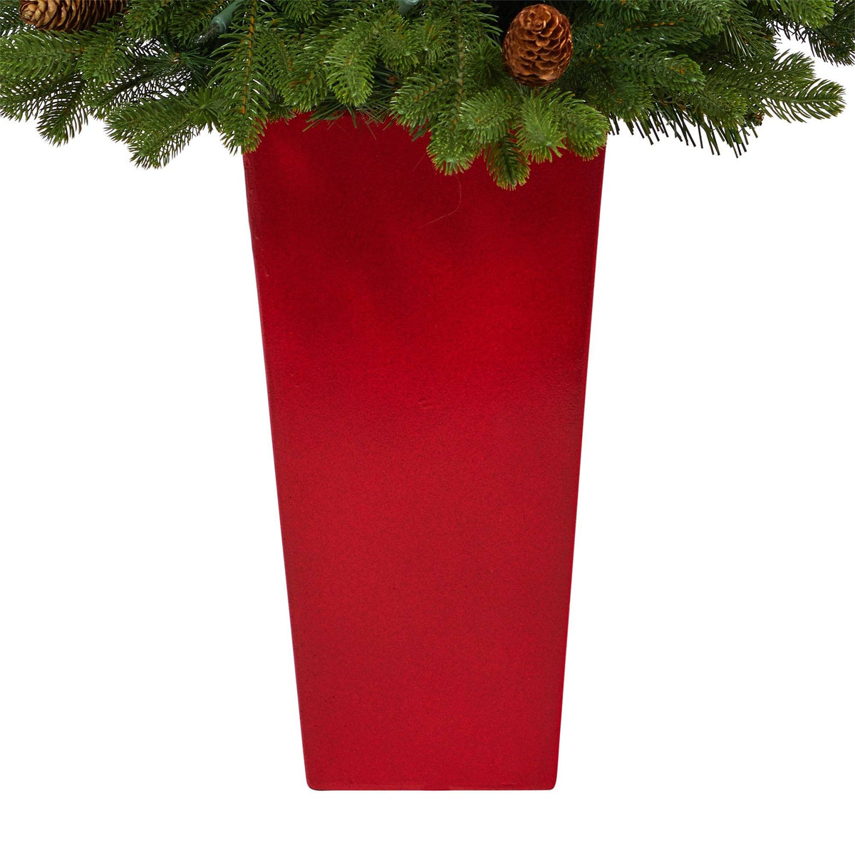 3.5 ft Yukon Mountain Fir Christmas tree in red planter with pine cones and 50 lights on Tampa Home & Garden Store