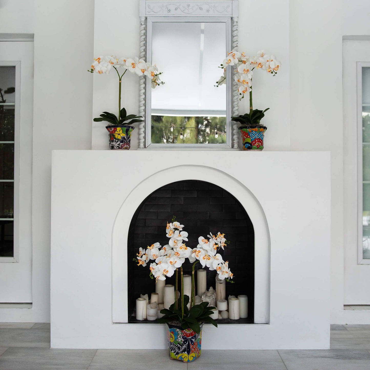 36-inch artificial white orchid arrangement in Talavera ceramic planters by Nearly Natural on Tampa Home & Garden Store