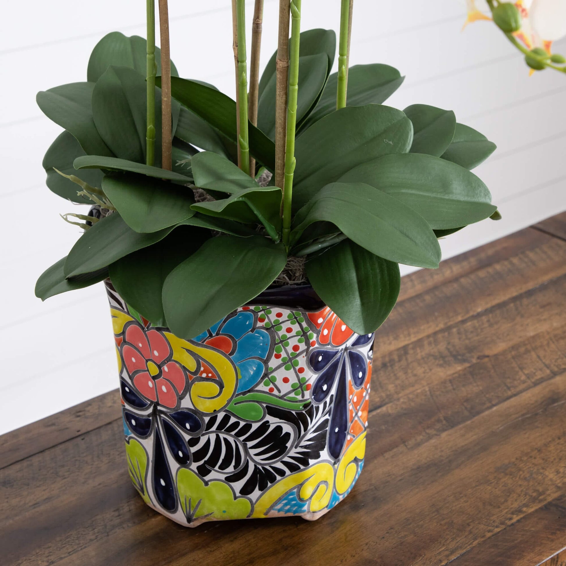 36in artificial orchid arrangement in Mexican Talavera ceramic planter by Nearly Natural on Tampa Home & Garden Store