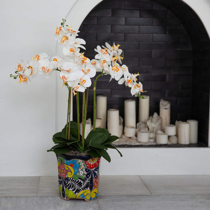 36-inch orchid arrangement in a Mexican Talavera ceramic planter by Nearly Natural on Tampa Home & Garden Store