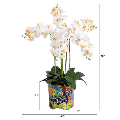 Artificial orchid arrangement 36in tall in Talavera ceramic planter by Nearly Natural on Tampa Home & Garden Store