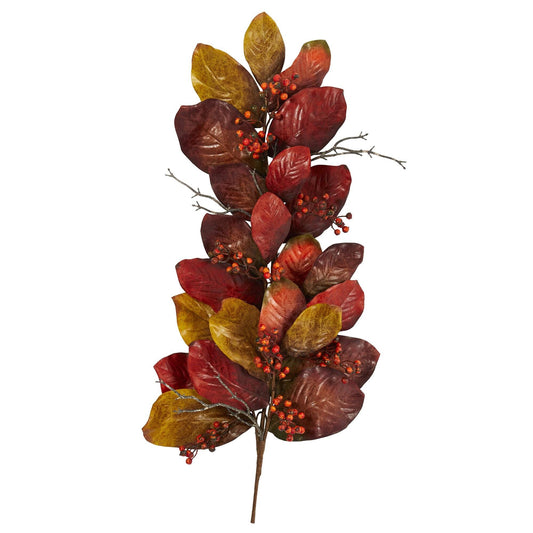 36” Autumn Magnolia Leaf with Berries Artificial Tear Drop - Tampa Home & Garden Store