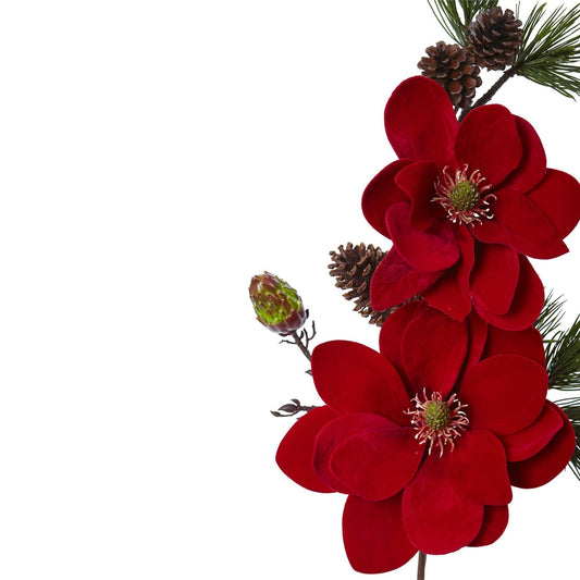 36in Magnolia and Pine artificial flower set 2 by Nearly Natural, red magnolia blooms on Tampa Home & Garden Store