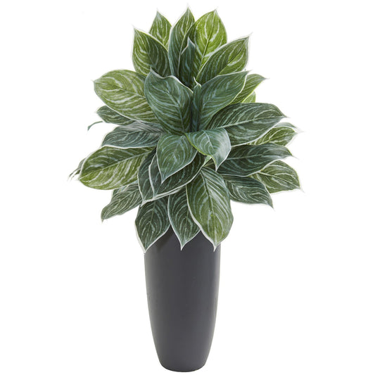 37” Aglonema artificial plant in planter with green leaves by Nearly Natural in a gray planter on Tampa Home & Garden Store