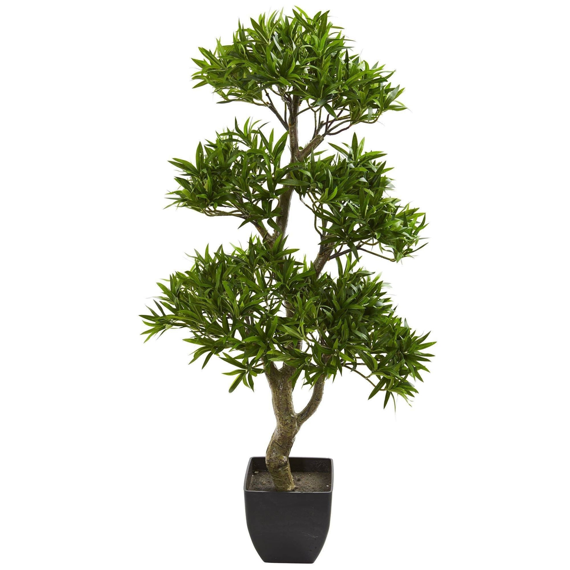 37in Bonsai Podocarpus artificial tree by Nearly Natural with green leaves in black planter on Tampa Home & Garden Store