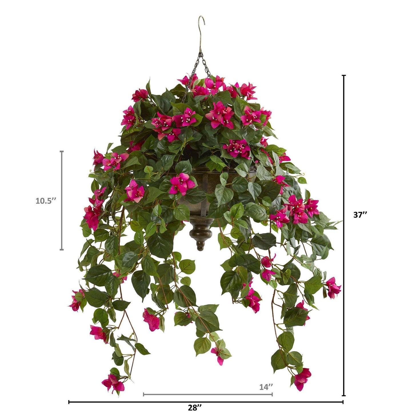 Nearly Natural 37in Bougainvillea artificial hanging plant in metal bowl with pink blooms on Tampa Home & Garden Store