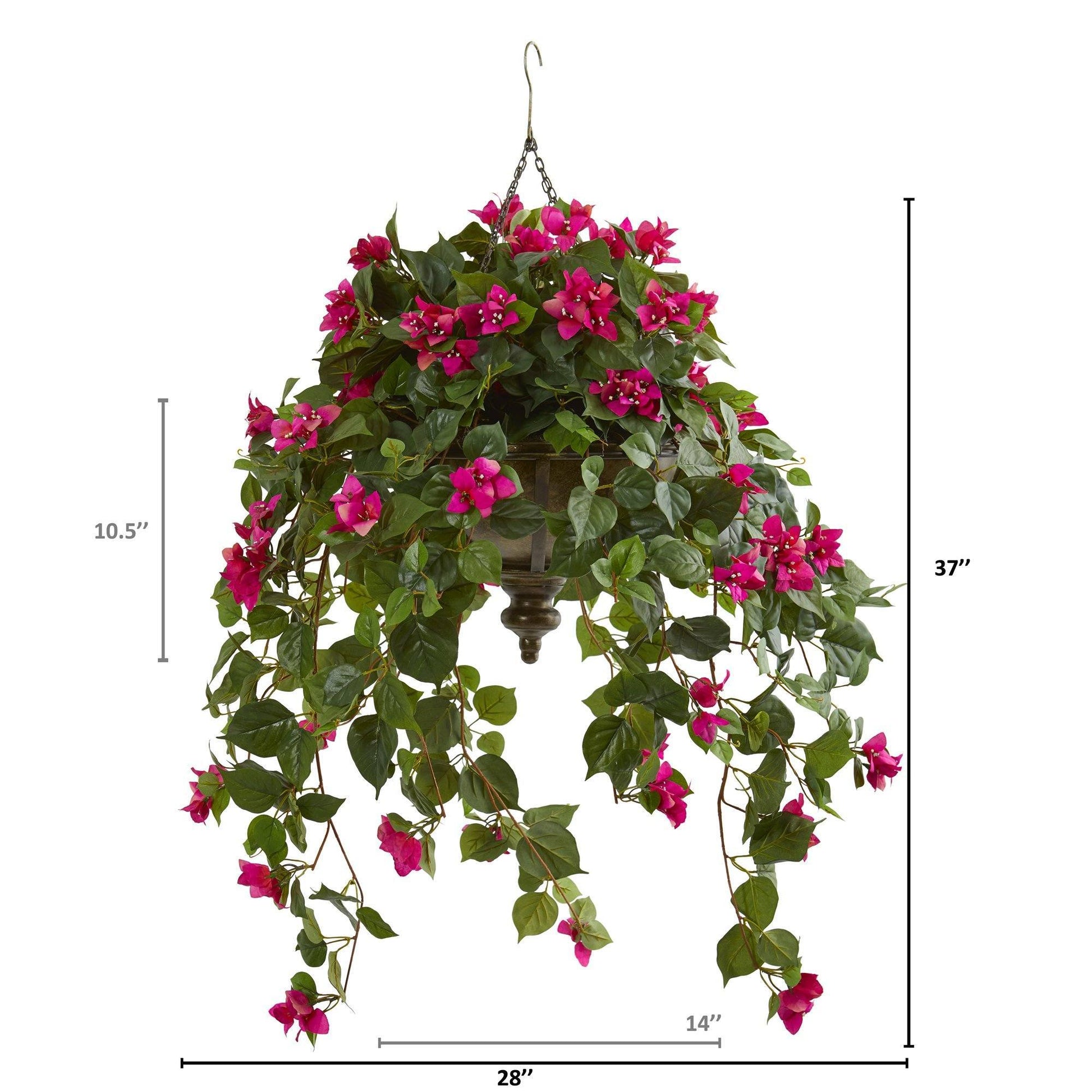 Nearly Natural 37in Bougainvillea artificial hanging plant in metal bowl with pink blooms on Tampa Home & Garden Store