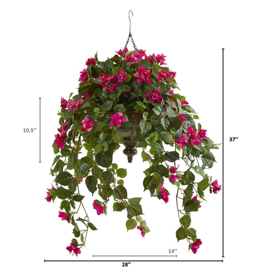 Nearly Natural 37in Bougainvillea artificial hanging plant in metal bowl with pink blooms on Tampa Home & Garden Store