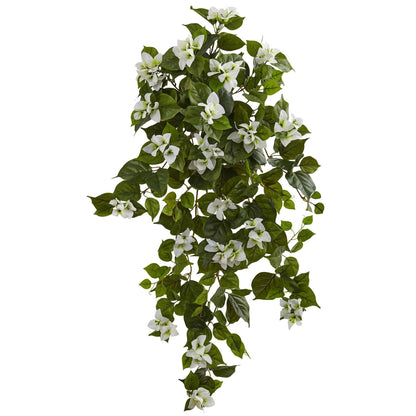 37in bougainvillea hanging artificial plant set of 2 by Nearly Natural with white blooms on Tampa Home & Garden Store