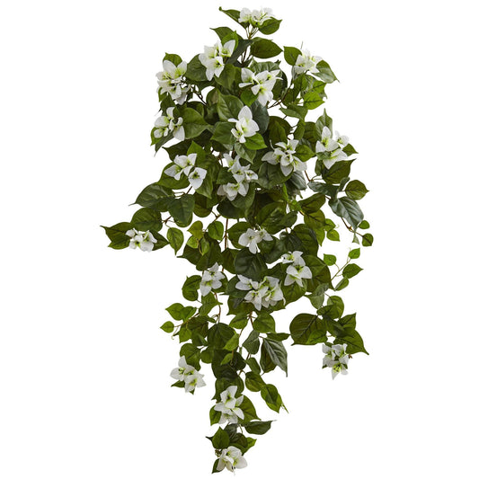 37in bougainvillea hanging artificial plant set of 2 by Nearly Natural with white blooms on Tampa Home & Garden Store