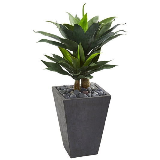 37-inch Double Agave Succulent Artificial Plant in slate planter with rocks on Tampa Home & Garden Store