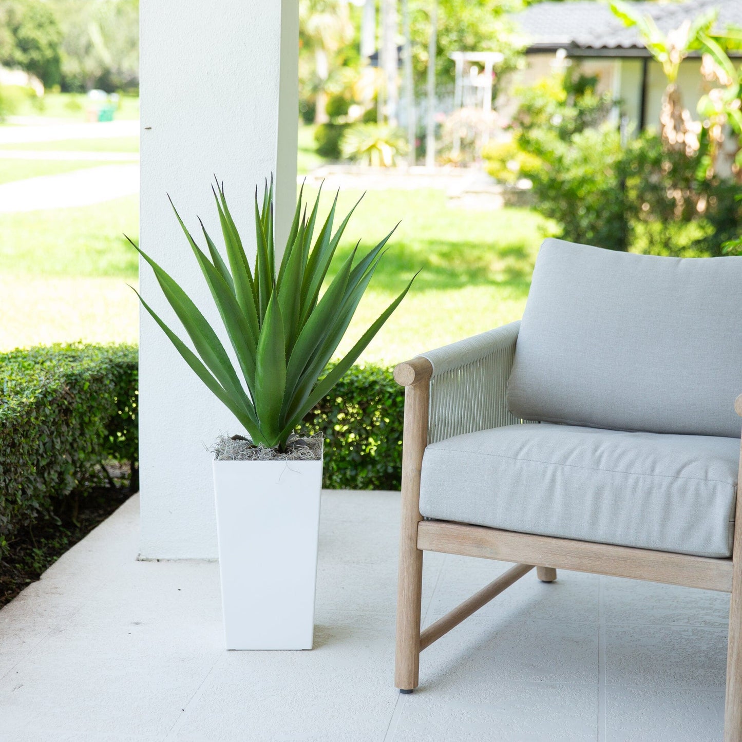 Artificial agave plant in white tower planter, 37in, UV resistant, Nearly Natural, indoor/outdoor on Tampa Home & Garden Store