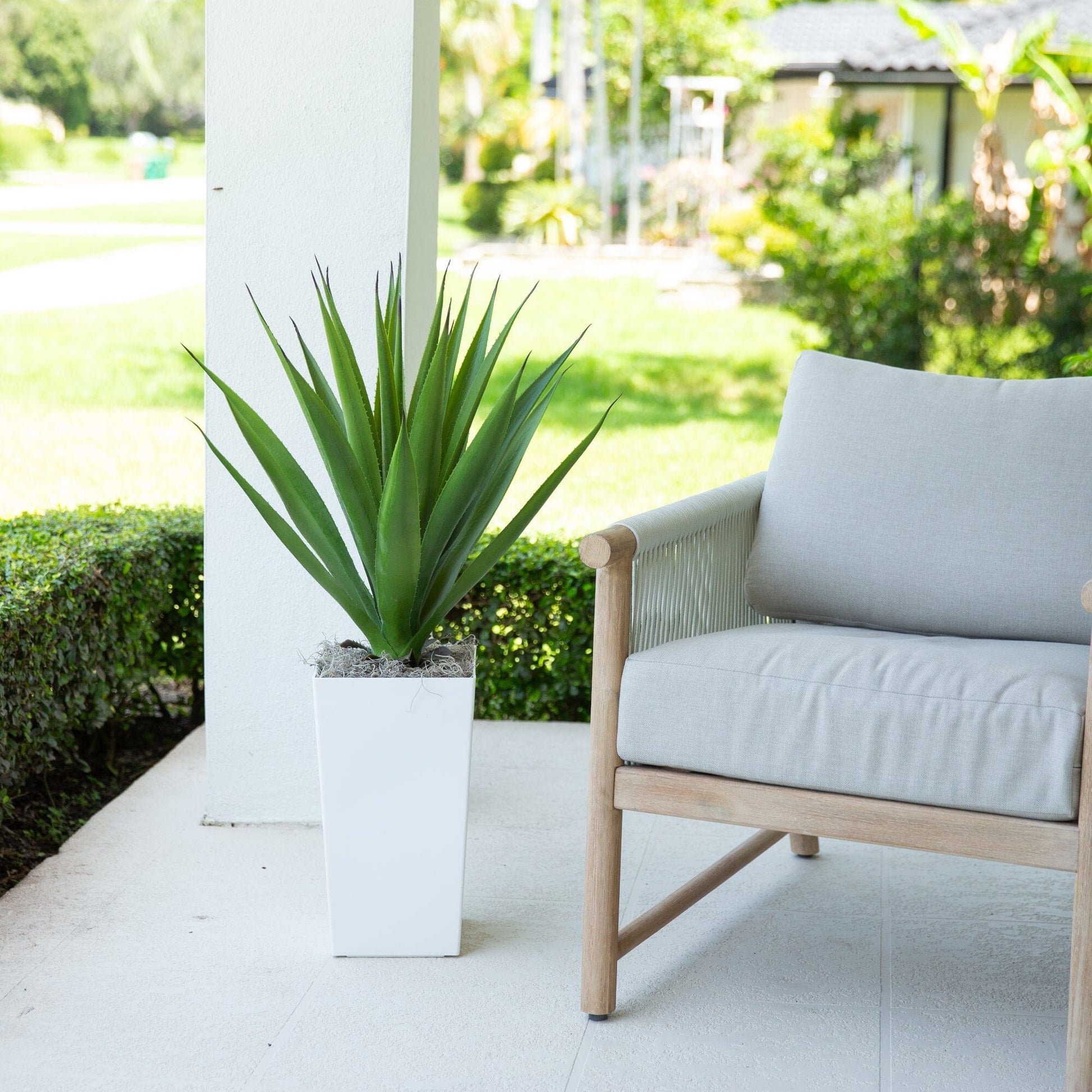 Artificial agave plant in white tower planter, 37in, UV resistant, Nearly Natural, indoor/outdoor on Tampa Home & Garden Store