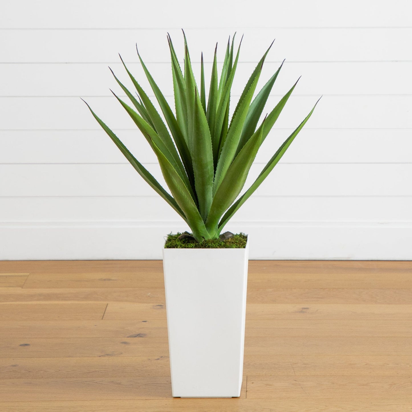 Artificial agave plant in white tower planter, 37in, UV-resistant, Nearly Natural on Tampa Home & Garden Store