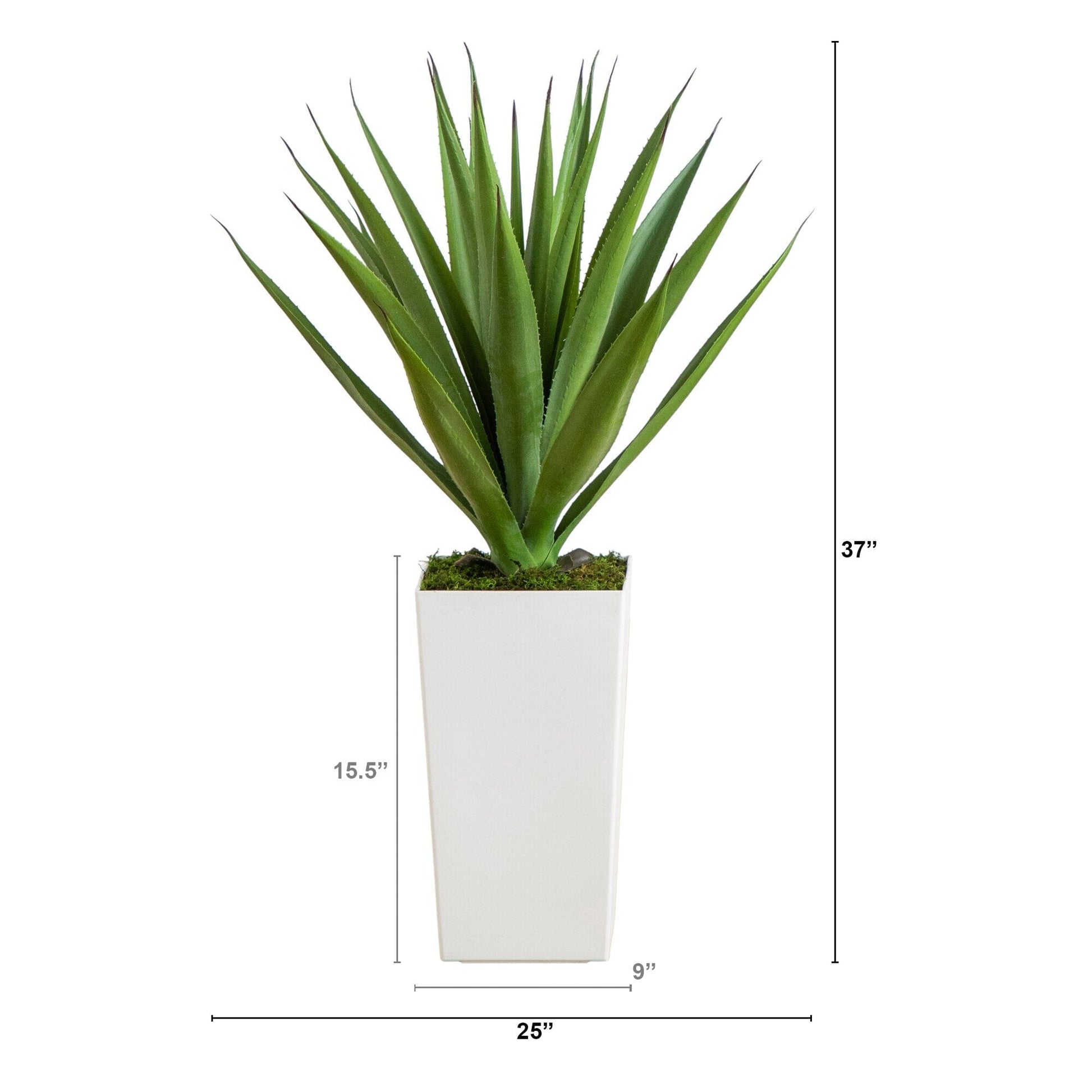 Artificial agave plant in a white tower planter, 37 inches tall, UV resistant, Nearly Natural on Tampa Home & Garden Store