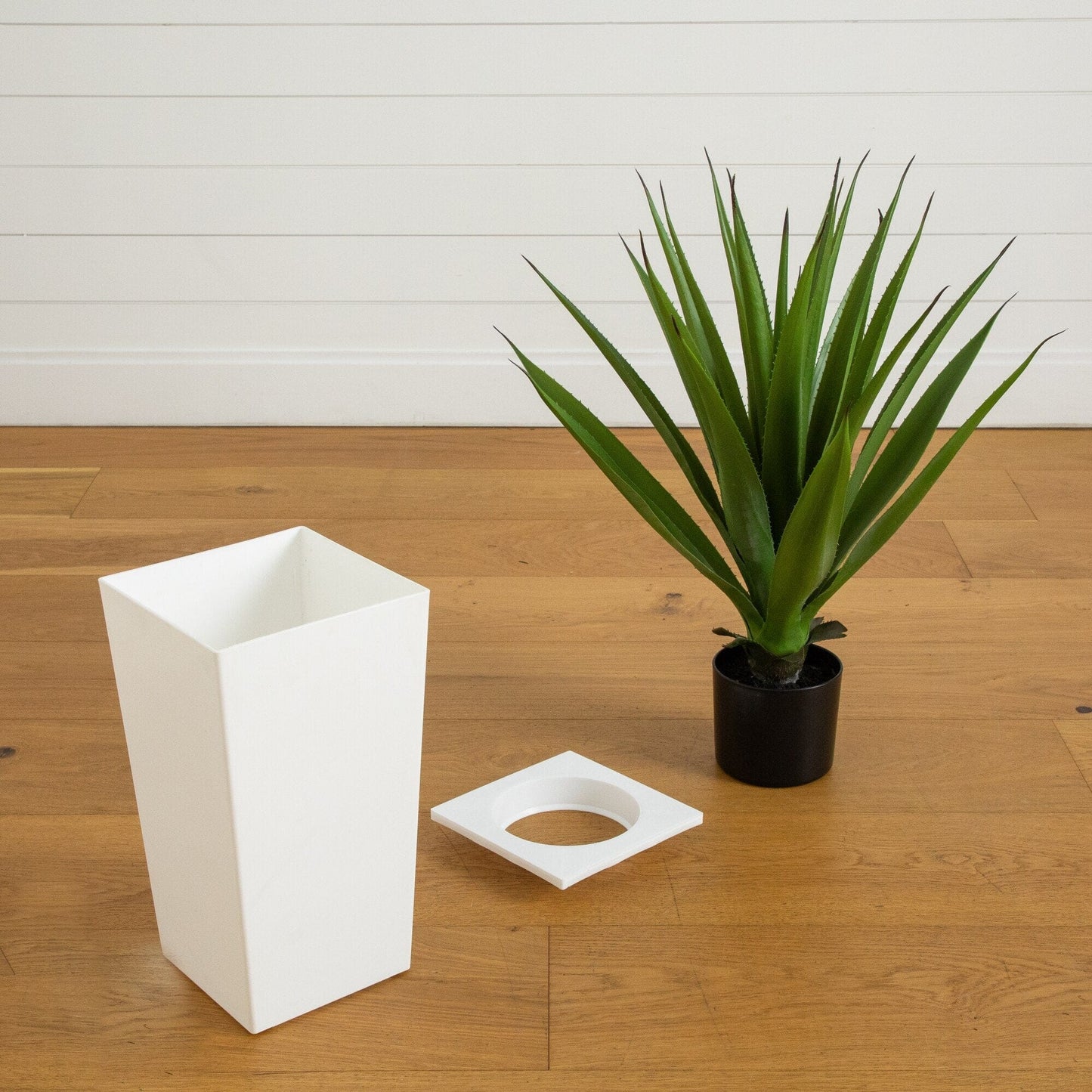 Artificial agave plant in a white tower planter, 37in, UV resistant, Nearly Natural on Tampa Home & Garden Store