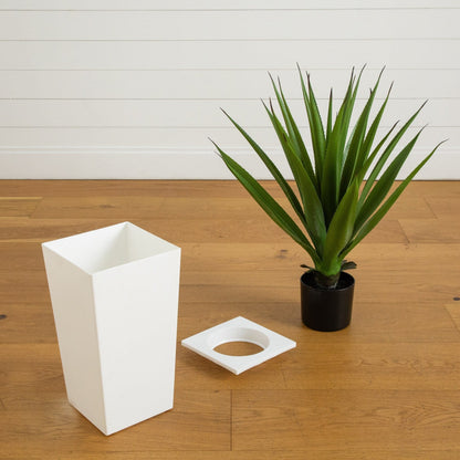 Artificial agave plant in a white tower planter, 37in, UV resistant, Nearly Natural on Tampa Home & Garden Store