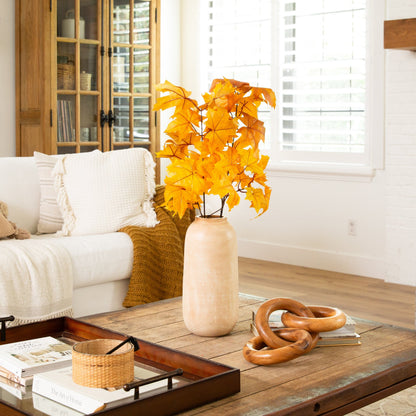 Autumn Maple Leaf artificial flower stems set of 6, Nearly Natural orange leaves in beige vase on Tampa Home & Garden Store