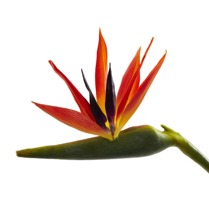 Bird of Paradise artificial flower stem set of 4 by Nearly Natural in vivid orange red yellow on Tampa Home & Garden Store