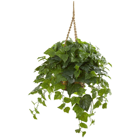 38in London Ivy hanging plant in a basket; artificial ivy with lush green leaves on Tampa Home & Garden Store