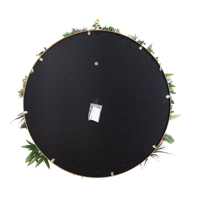 Round 38in wall art panel with black backing in a gold aluminum frame greenery around edge on Tampa Home & Garden Store
