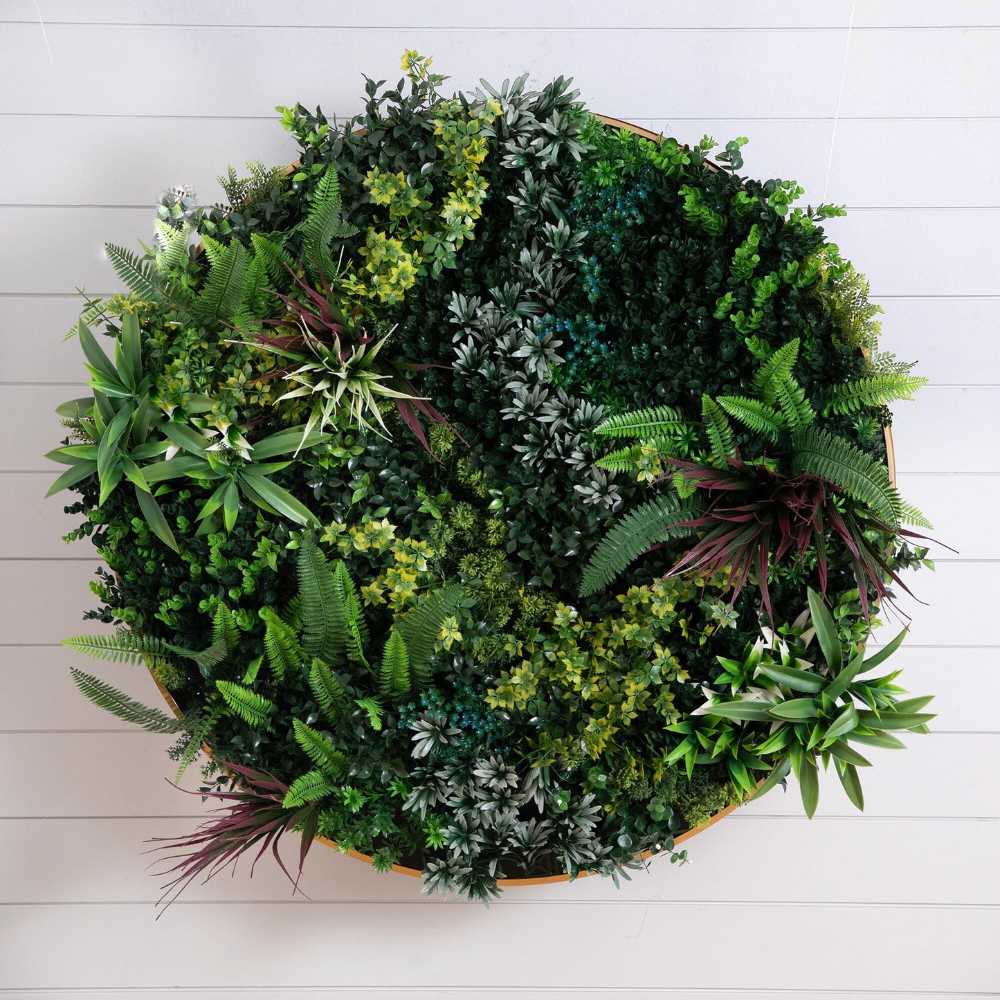 Living wall art panel 38in VirginIslands artificial flora in a gold aluminum frame Nearly Natural on Tampa Home & Garden Store
