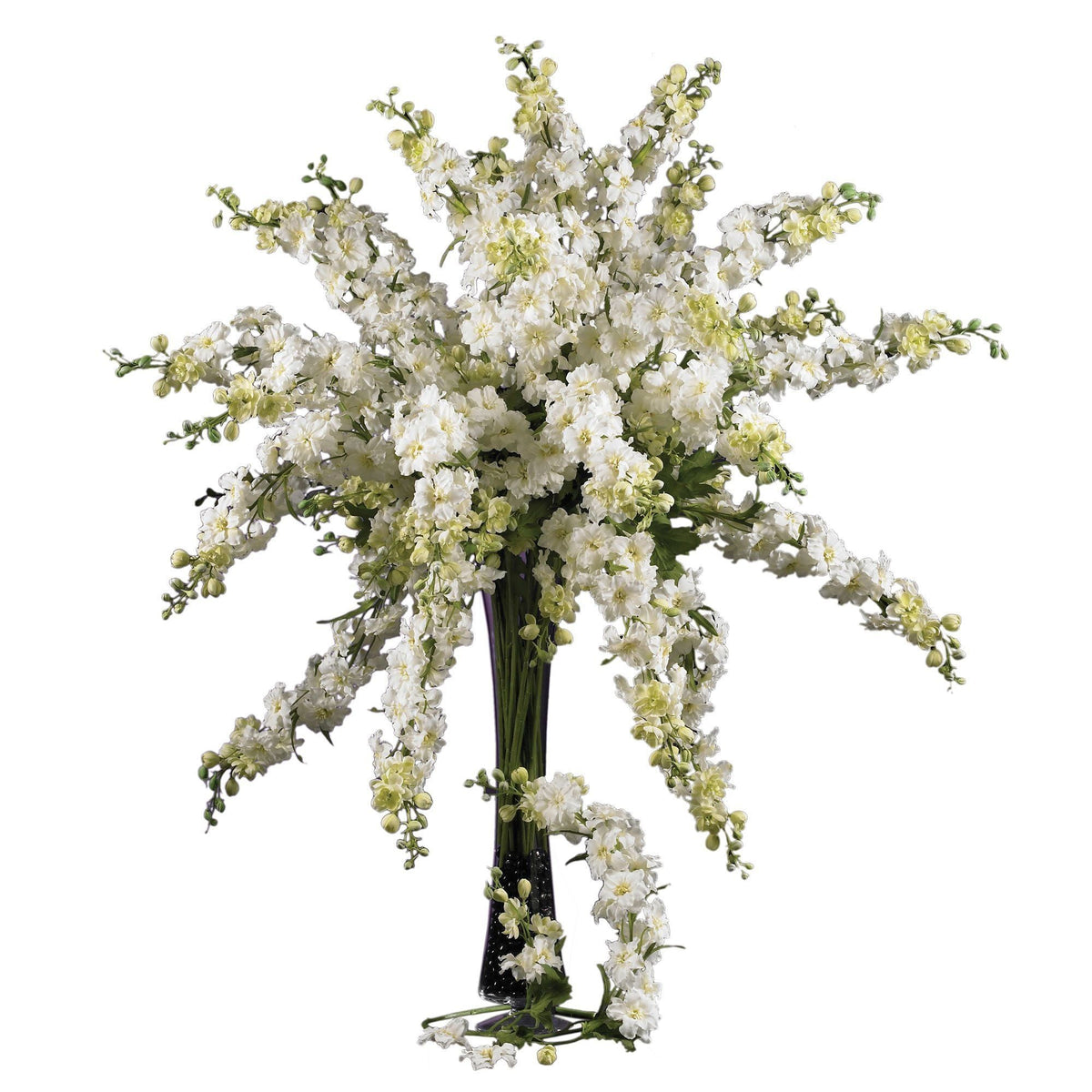 Delphinium stems set of 12, 38.5in white artificial flowers by Nearly Natural in black vase on Tampa Home & Garden Store