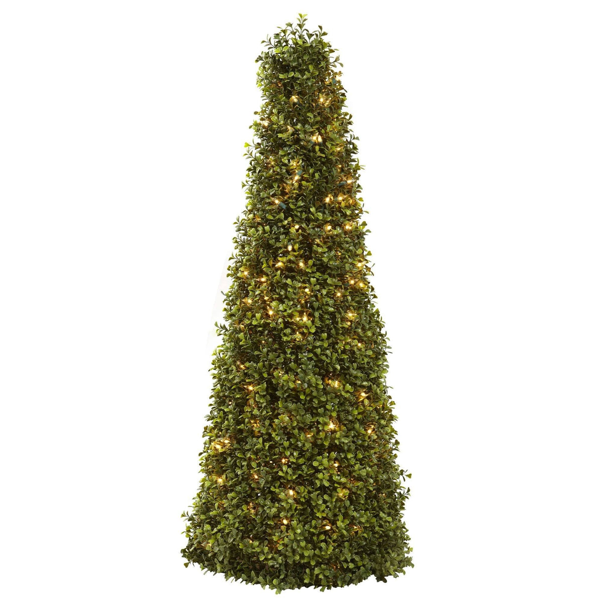 Green boxwood cone topiary with warm lights, 39in tall, Nearly Natural on Tampa Home & Garden Store