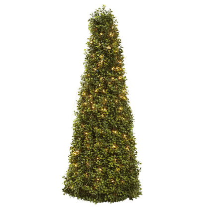 Green boxwood cone topiary with warm lights, 39in tall, Nearly Natural on Tampa Home & Garden Store