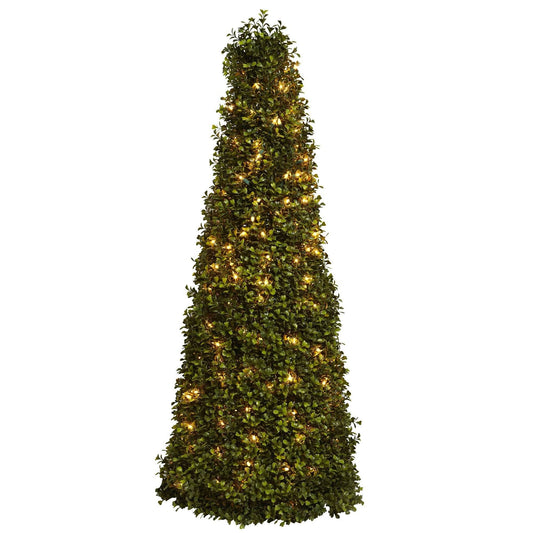 39in boxwood cone with lights, Nearly Natural, lush green foliage with warm LEDs on Tampa Home & Garden Store
